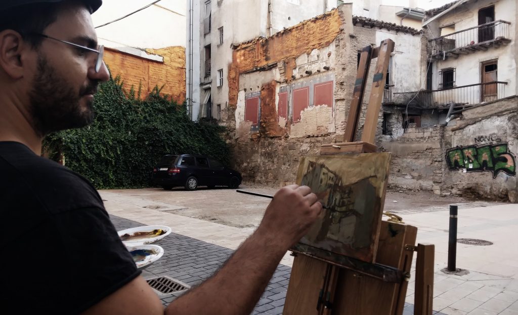 Documentazione dipinto en plein air di uno scorcio di Huesca, Spagna 2021