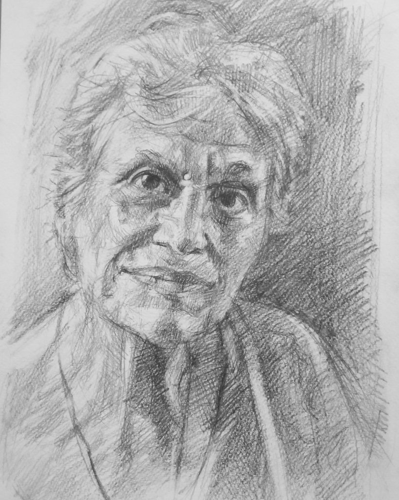 Ritratto di mia madre Stefania. Matita su carta. Roma 2021