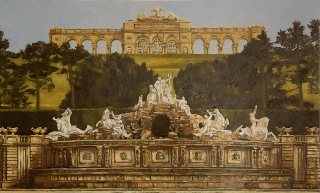 Giardini del palazzo di Schonbrunn a Vienna. Olio su tela cm 80 x 50